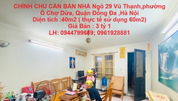 CHÍNH CHỦ CẦN BÁN NHÀ  A5 208 TT Hào Nam ( 29 A5 Vũ Thạnh ) 40/60 T2/5